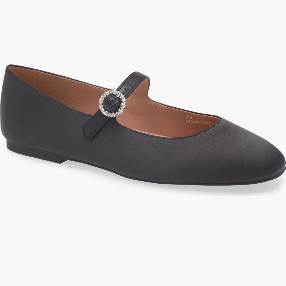 Linea Paolo Mia Mary Jane Flat- Satin with Rhinestone buckle. NEW!